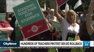 Hundreds of teachers protest sex-ed rollback
