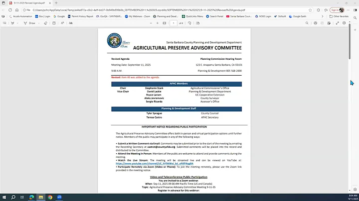 Agricultural Preserve Advisory Committee Meeting 9-11-25