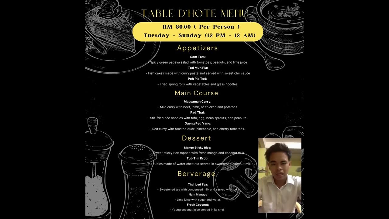 Video Menu Card Ala' Carte and Table D'hote YouTube