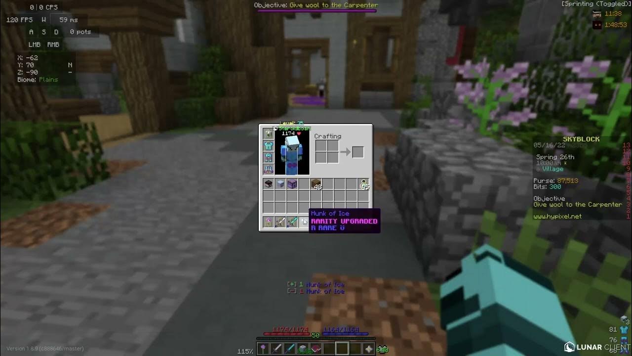 I have a rare hunk of ice in hypixel skyblock YouTube