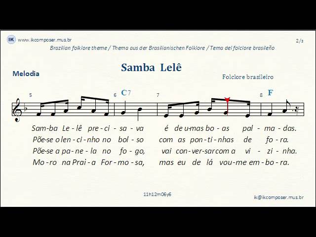 Samba Lelê Partitura  Músicas Para Crianças - Clave de C