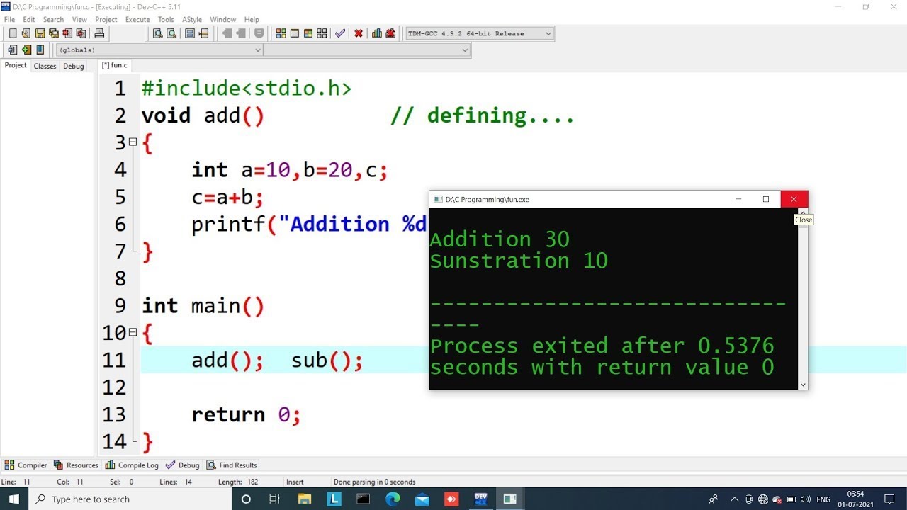 Simple Function program in c with examples | Indigenous coding - YouTube
