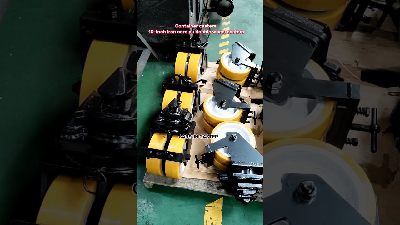 Container wheel casters 10 inch iron core polyurethane double wheel swivel casters with brakes