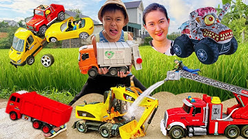 Em tu bi cùng changcady tổng hợp video xe máy xúc truy tìm cần cẩu, ô tô đồ chơi cùng các con vật