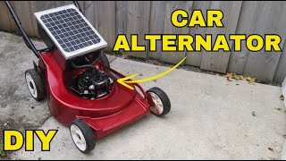 Homemade SOLAR POWERED Lawnmower Using CAR ALTERNATOR