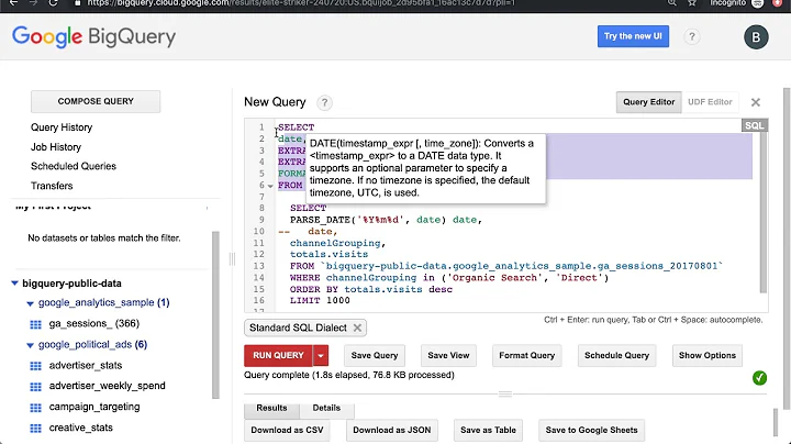 Aggregate by day, week and month in BigQuery