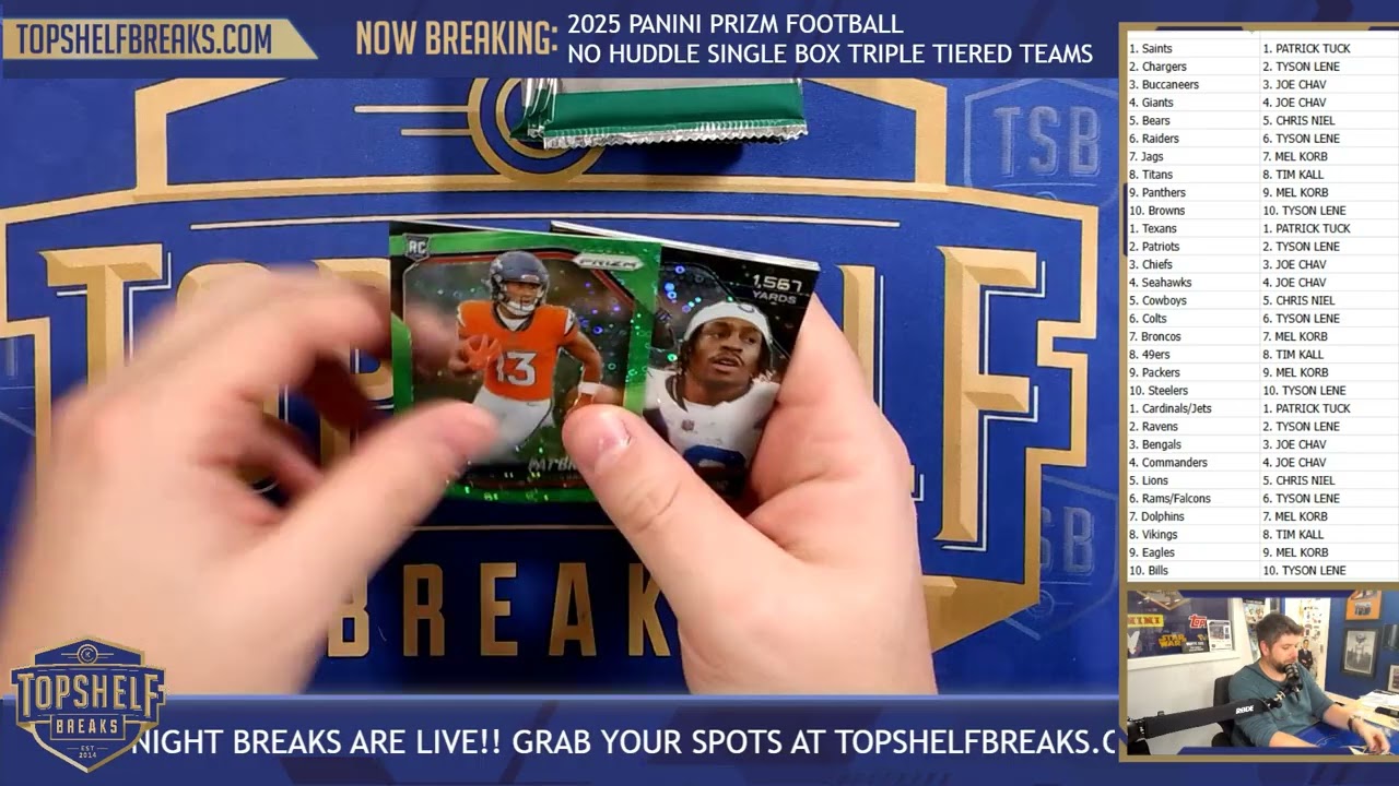 2025 Panini Prizm Football No Huddle Single Box Triple Tiered Teams | Top Shelf Breaks | 3/13/26