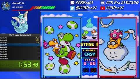 SNES - Tetris Attack - VS Mode Speedrun (Easy, Lakitu%) - 3:01 IGT (6:35 RTA)