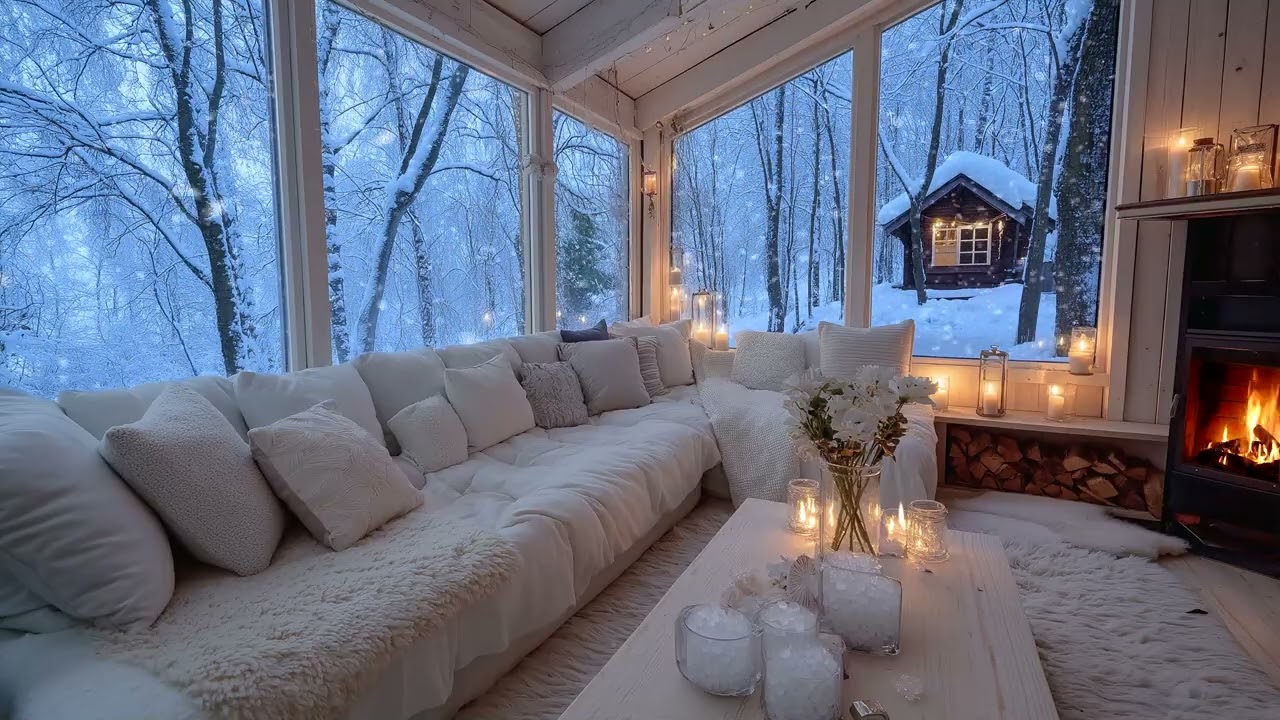 🎶🎹 Warm Cozy Room Winter Piano | Gentle Snow Outside | 3 Hours Relaxing Sleep Aid & Work Music