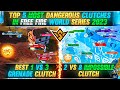 Top 5 most dangerous clutches in free fire world series  best clutches in free fire esports