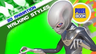 Gray Alien with Uniform Walking Styles 3D Animation PixelBoom