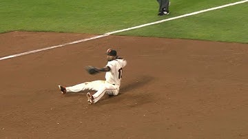 PIT@SF: Nunez makes a great throw from his backside