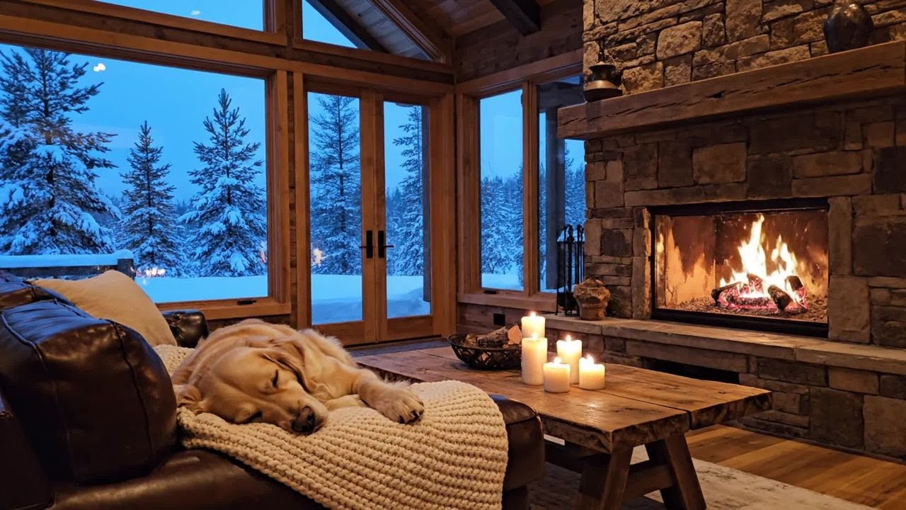 ❄️ Cozy Winter Cabin Fireplace with Snowfall | Hours Crackling Fire Sounds for Sleep & Relaxation