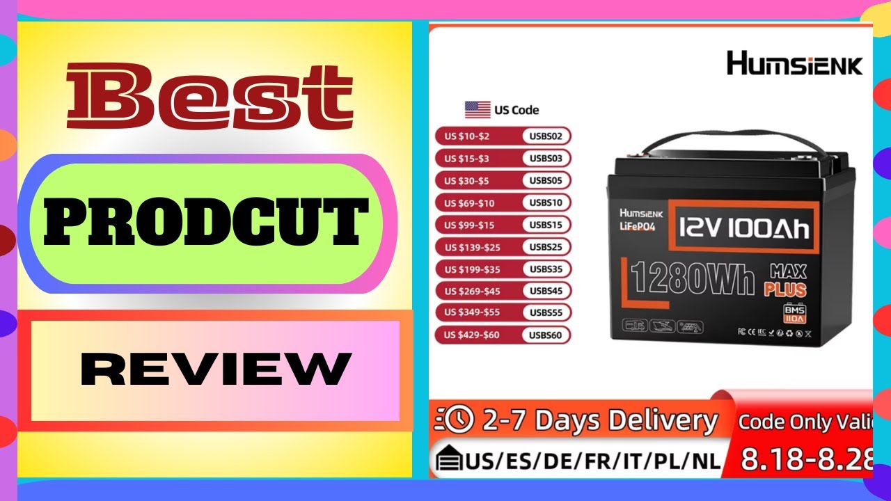 Humsienk LiFePO4 Lithium Battery 12V 100AH MAX With 100A BMS Protect Portable For Vans,