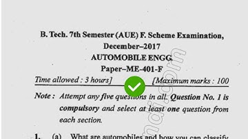 BTech AUE 7th Sem Automobile Engg Question Paper 2019 Mdu