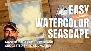 Easy Minimal Watercolor Seascape Tutorial | Big Sky