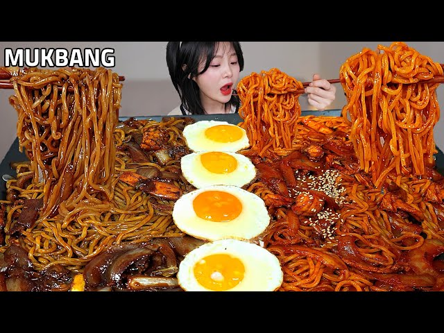 ASMR 반반은 못참지🔥 해물쟁반짜장 해물볶음짬뽕 중식 먹방 Seafood black-bean-sauce noodles & Spicy Fried jjamppong Mukbang