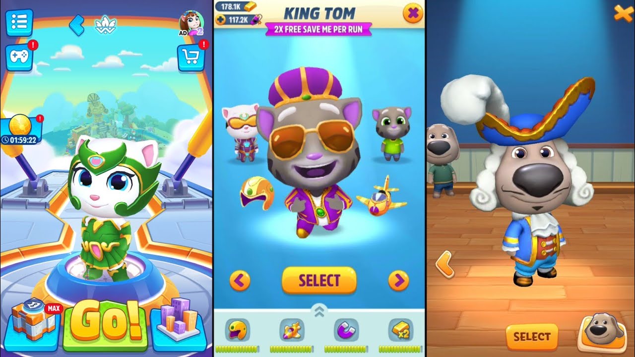 Talking Tom Gold Run Purple King Tom vs Hero Dash Emerald Angela vs