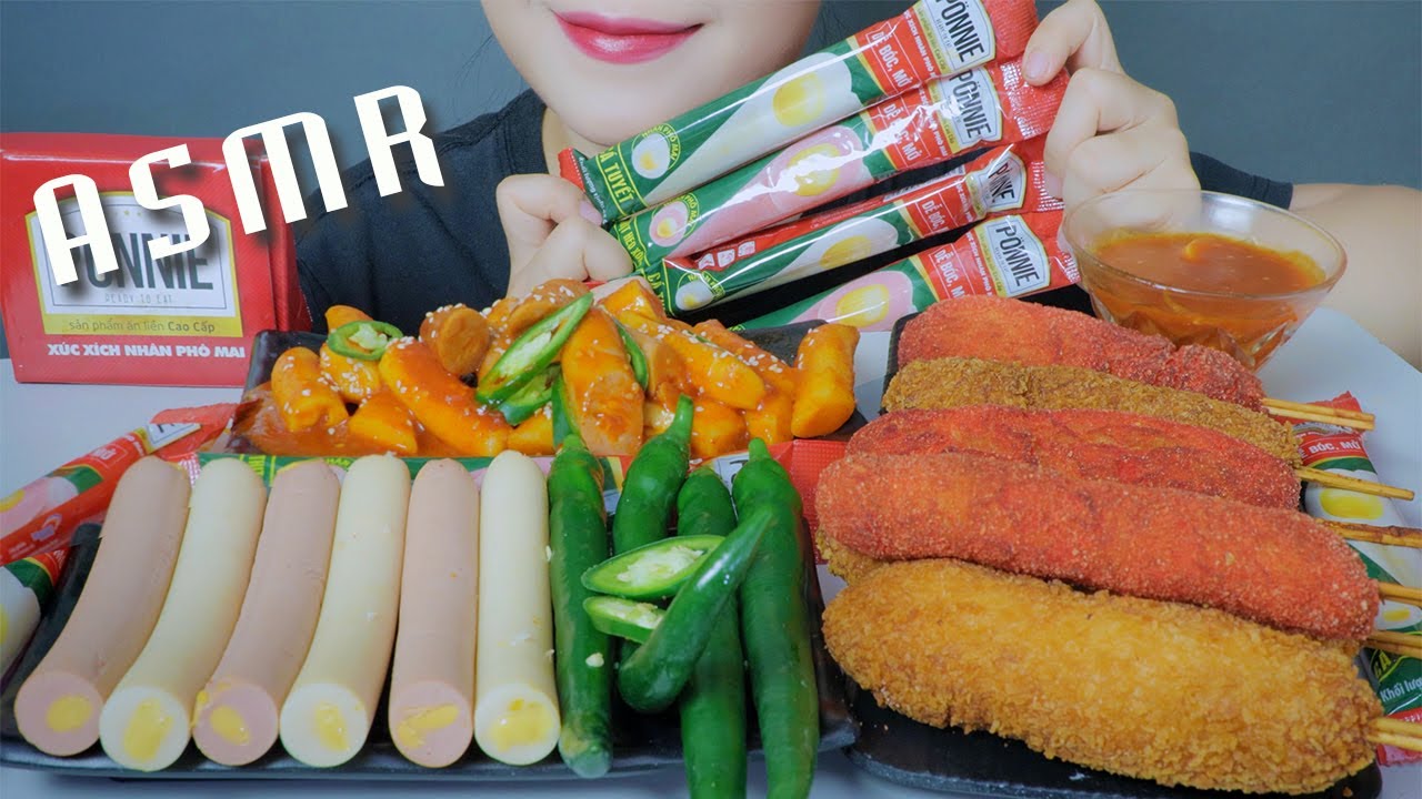 ASMR EATING PONNIE CORN DOG X SPICY RICE CAKE EATING SOUND | LINH-ASMR