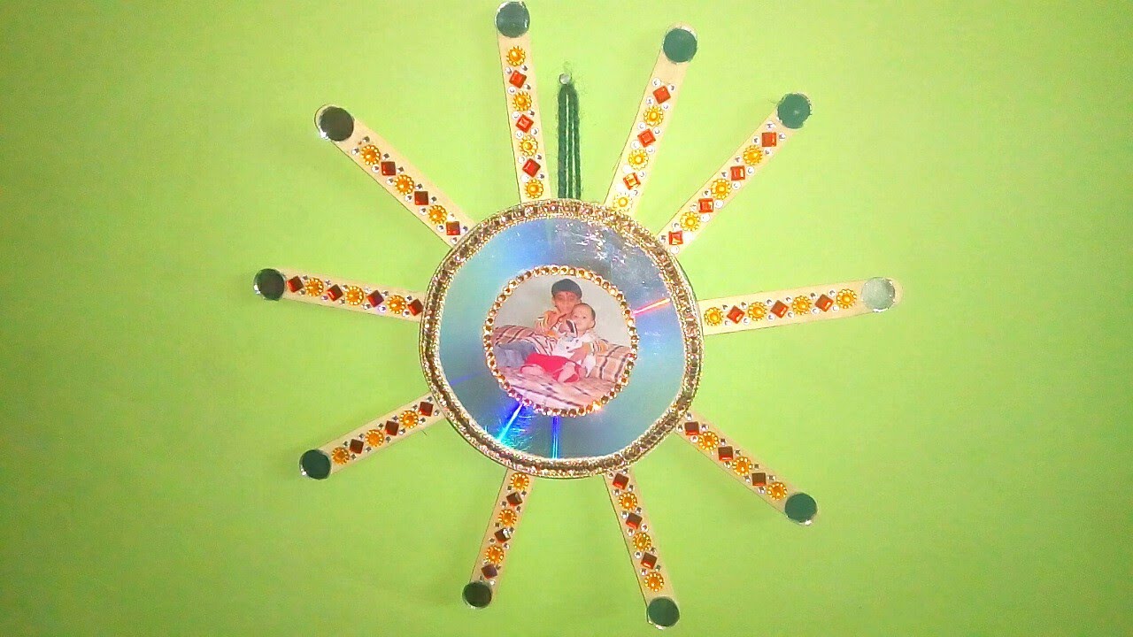 How To Make Cd Photo Frame Wall Hanging With Ice Cream Stick Waste Material