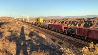 AMTRAK #3 PASSES HUMONGOUS BNSF STACKS AT DALIES, NM.  TRAINS OF NEW MEXICO