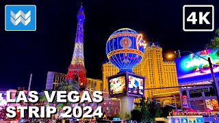 [4K] Las Vegas Strip at Night 2024 FULL Walking Tour Vlog & Travel Guide  Treadmill Workout