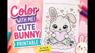 Cute Bunny with Heart Coloring Page | Little Girl Coloring Printable for Kids