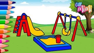 Fun playground for Kids + How to Drawing and Coloring + Learn colors