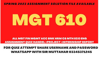 MGT 610 Assignment Solution Spring 2023
