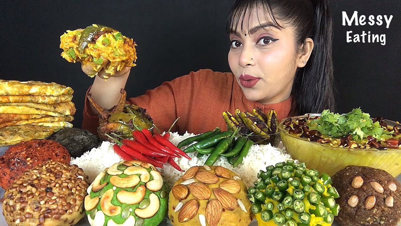 EATING 7 TYPES OF UNIQUE BHARTA DAL BHAAT EGG OMELET BAIGAN PARWAL FRY | EATING ASMR | MESSY MUKBANG