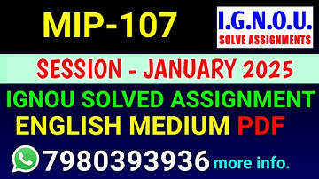 MIP-107 solved assignment 2025 | MIP-107 solved assignment 2025 | Ignou MIP-107 in English