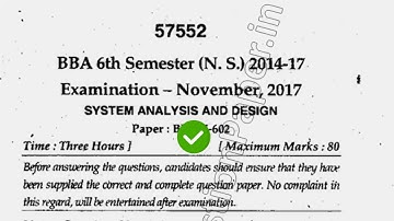 2017 Mdu BBA 6th Sem Reappear System Analysis & Design Question Paper