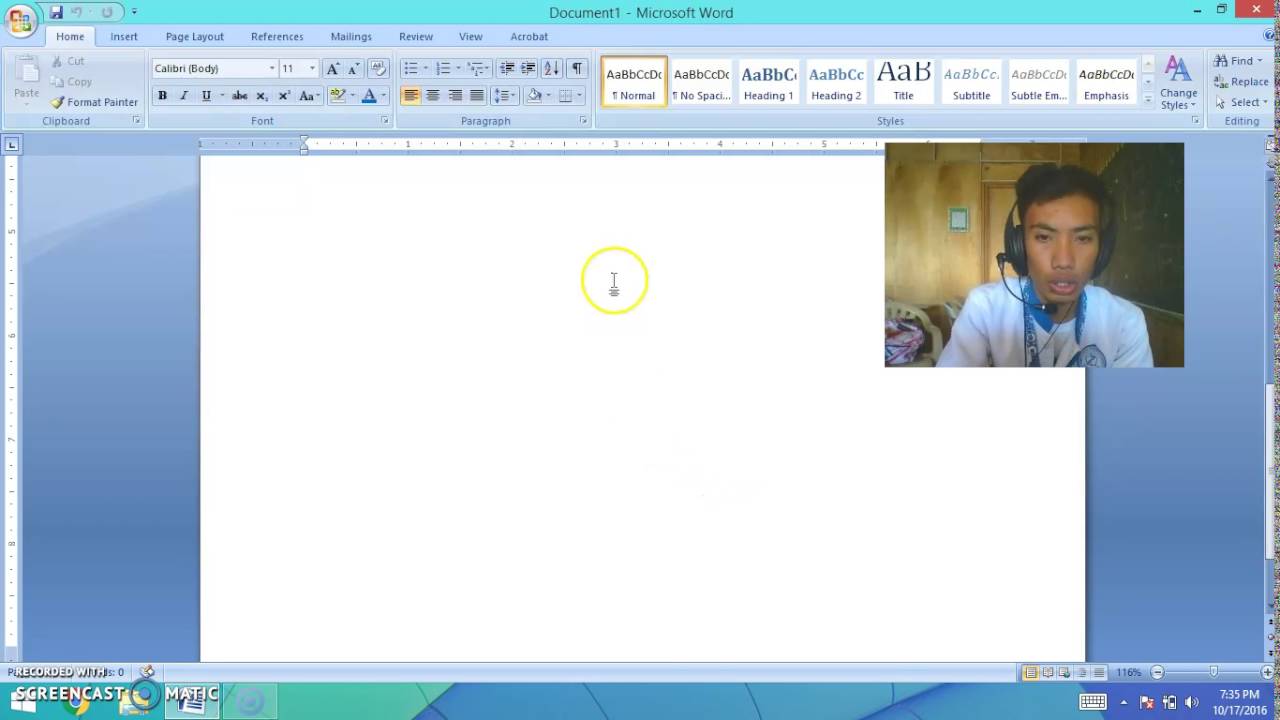 How to start Microsoft Word processing and the 11 Words Screen Elements