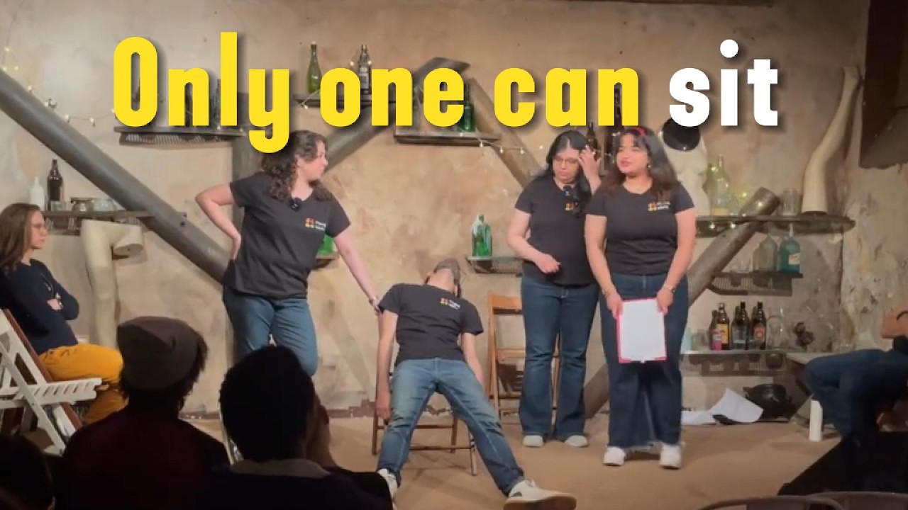 Three Improv actors and only one chair!