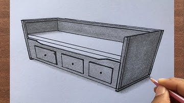How to Draw a Day Bed Frame with Drawers in 3 Point Perspective