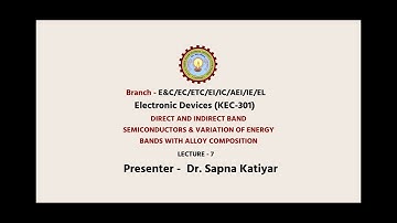 Electronic Devices|Direct & Indirect Band Semiconductors & Variation of Energy Band with Alloy Comp.