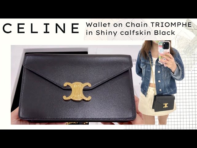 Shop CELINE Triomphe Wallet on Chain TRIOMPHE in Shiny calfskin