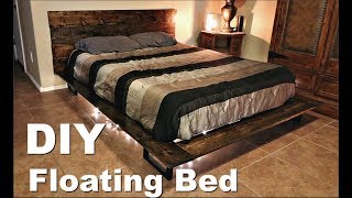 This was a self made design, inspired from couple different beds that
we found online. the floating bed look achieved with custom built
metal legs, tha...