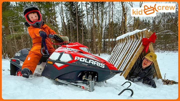Snowmobile Christmas delivery and building winter camping shelter. Educational | Kid Crew