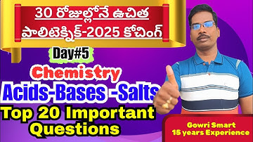 30 Days Free Polycet-2025 Coaching|| Chemistry ||Acids - Bases - Salts ||Top 20 imp Questions