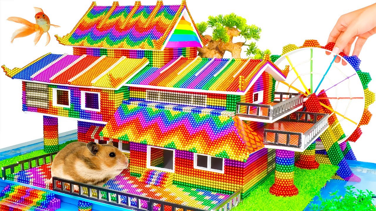 Satisfying Video - ASMR Build Tropical Modern Mansion Have Fish Pond Hamster