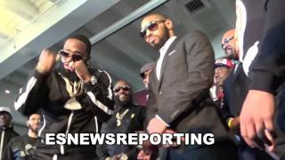 Full Adrien Broner vs Ashley Theophane FACEOFF -floyd mayweather in middle  EsNews Boxing