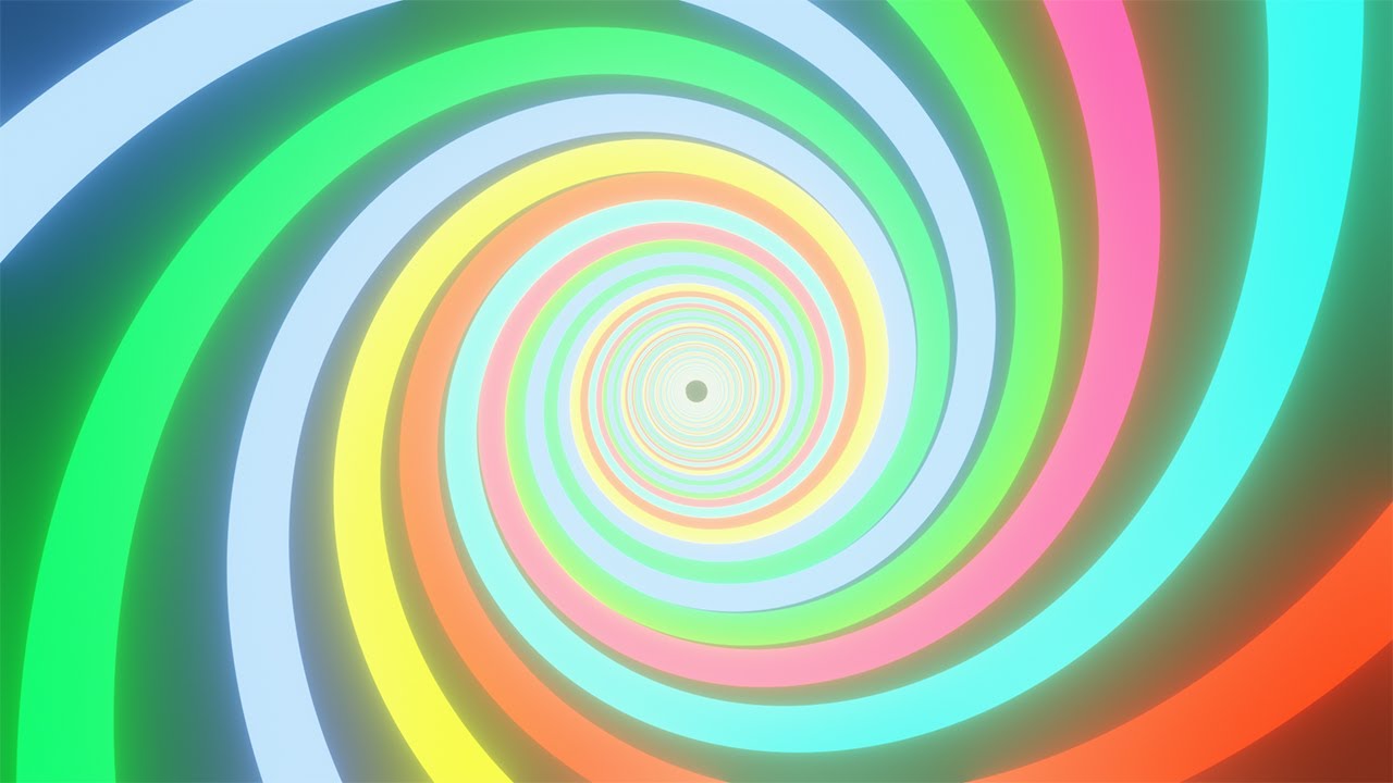 Neon hypnotic multicolored spiral. Rotation relative to the center ...