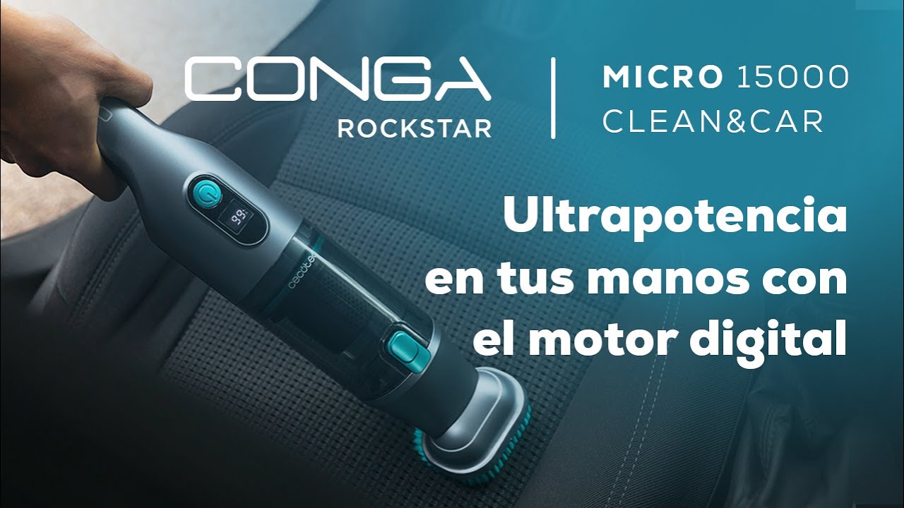 Cecotec Aspiradora de Mano Conga Rockstar Micro 15000 Clean&Car. 200 W,  Motor Digital, Poder de Succión 20 kPa, 2 Modos de Potencia, Autonomía 30  Minu