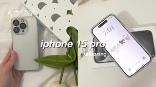 (white titanium) IPHONE 15 PRO unboxing | setup + accessories