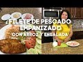 Cocina conmigo Pescado empanizado con arroz y ensalada