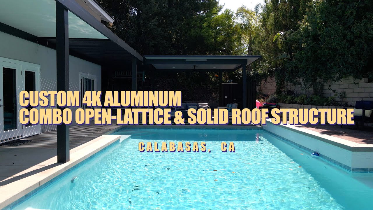 Elite LA Patios Drone Footage of Expansive Combo OpenLattice & Solid Roof 4K Aluminum