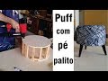 Puff redondo pé palito inclinado/ Upholstered stool with wooden foot