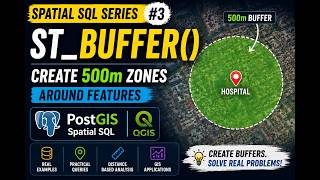 Learn ST_Buffer() in PostGIS | Create 500m Buffers Around Features | Spatial SQL #3