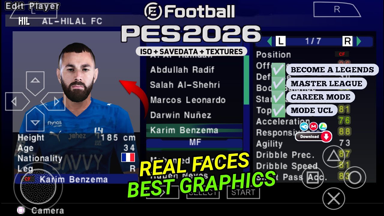 eFootball PES 2026 PPSSPP DOWNLOAD ORIGINAL ISO PES 26 PSP Full Update New Transfers & Kits 26 HD